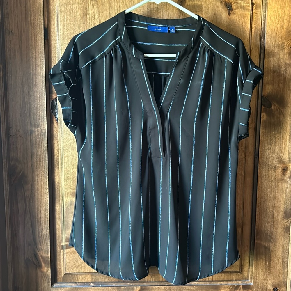 Black blouse with blue pinstripes